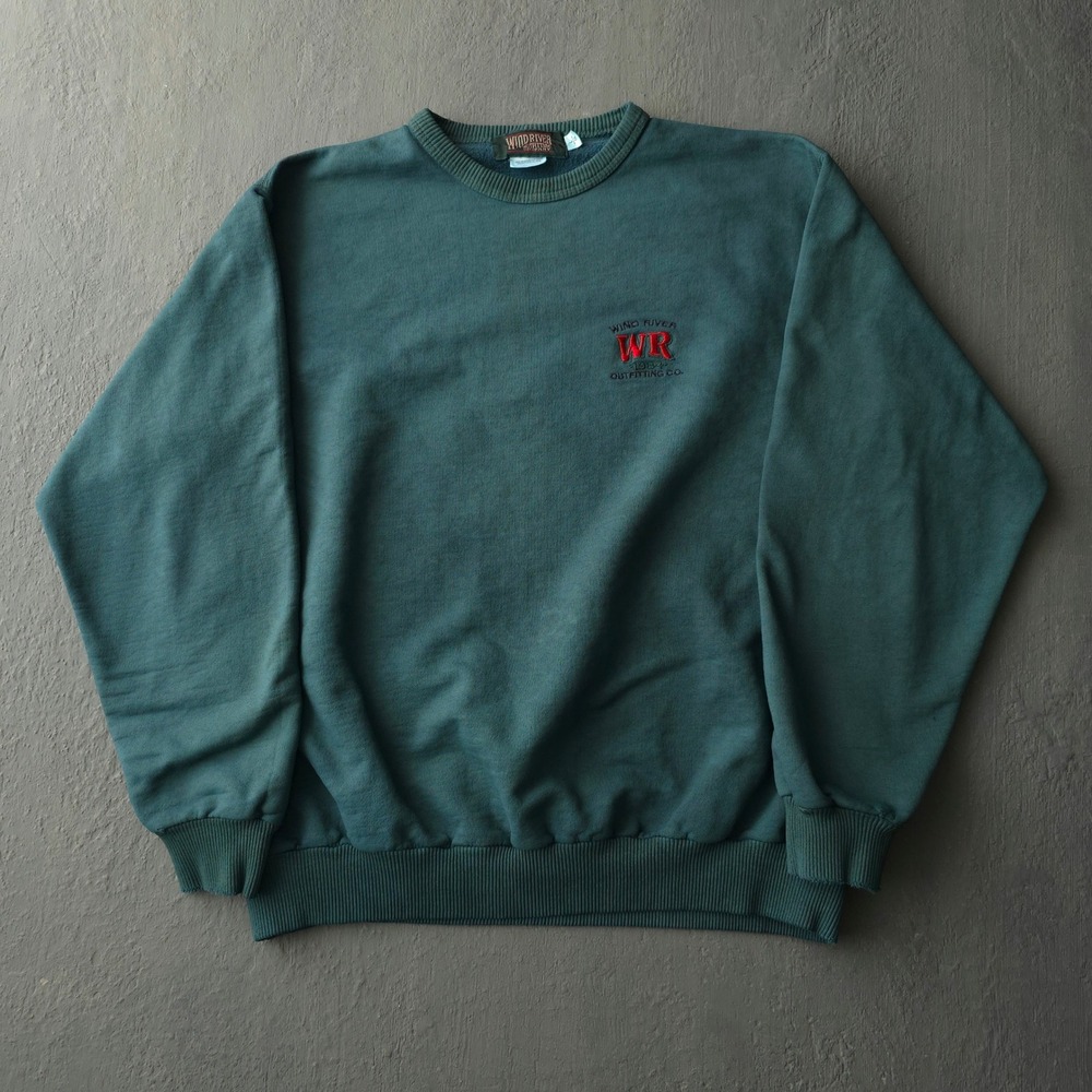 Vintage 90s Wind River Green Sweatshirt Large WR Logo Hand Dyed